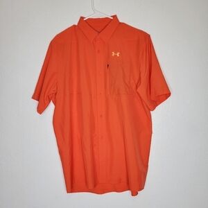Under Armour Men's Orange Loose Fit Button Up Shirt Size Large